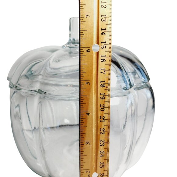 Vintage Anchor Hocking Cookie or Candy Jar Clear Glass Pumpkin Shaped with Lid - Picture 7 of 8